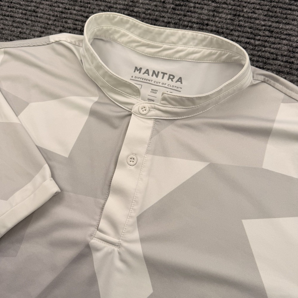 Mantra Catalyst Performance Golf Band Collar Polo Shirt Men's  XL White Gray Geo